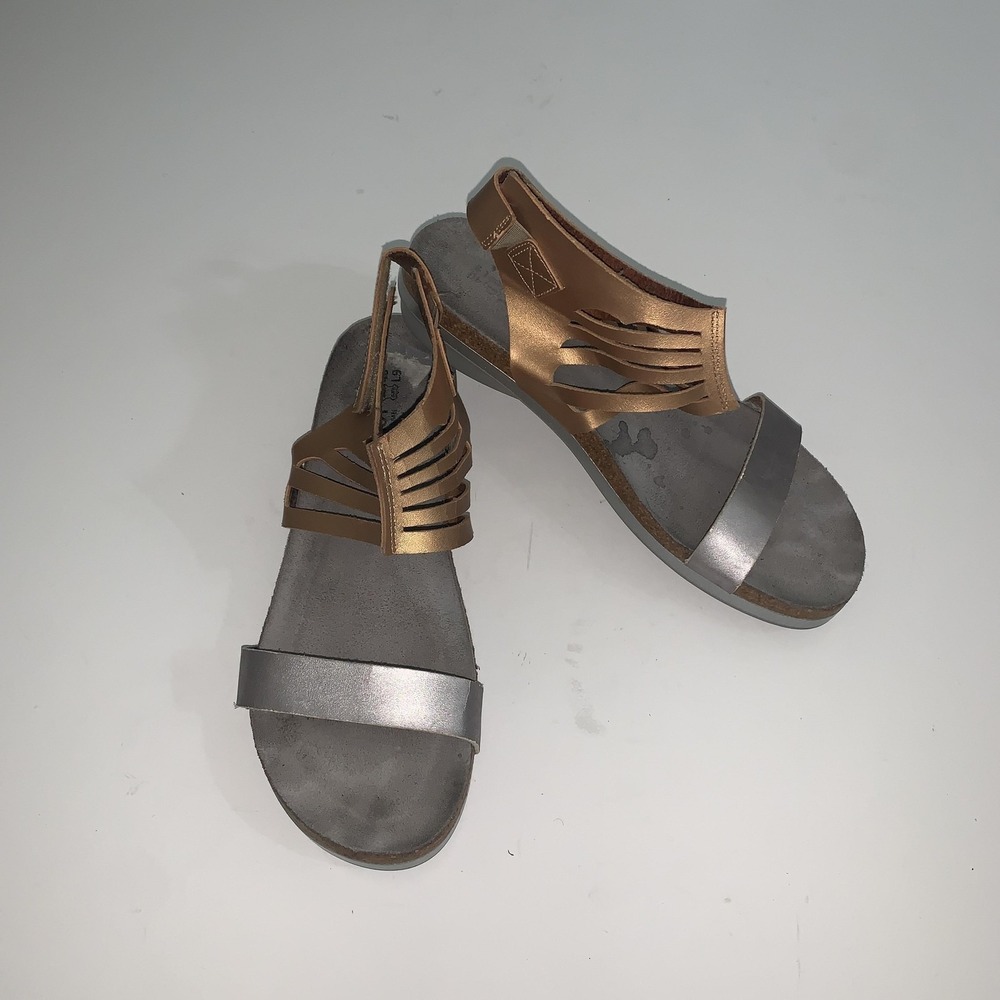 Naot Sandals Womens Size 9 Gold Leather Slingback Hook & Loop Flat Comfort Shoes